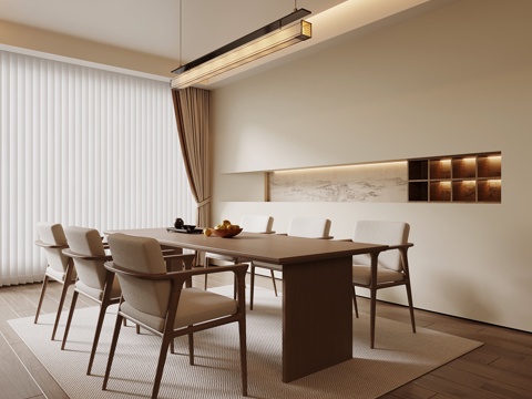 新中式餐厅 餐桌椅su模型