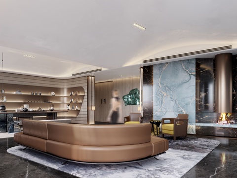  现代轻奢董事长办公室3d模型 