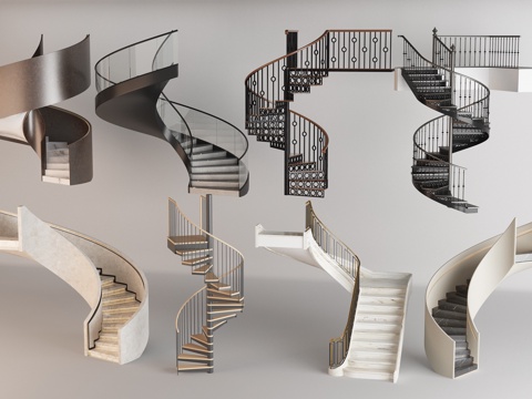  现代旋转楼梯组合3d模型 
