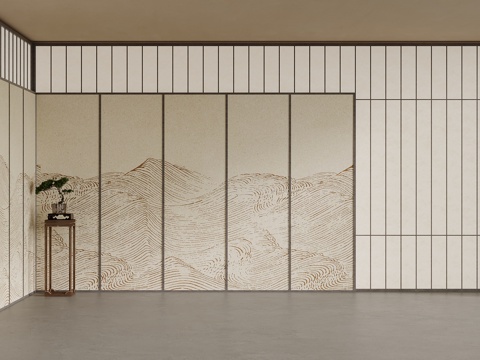  新中式屏风隔断3d模型 