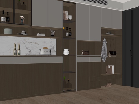  现代意式入户鞋柜酒柜一体柜 玻璃酒柜 装饰鞋柜 多功能柜su模型 