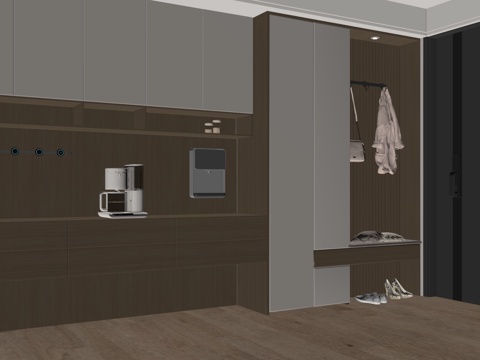  现代入户鞋柜酒柜一体柜 餐边柜 鞋柜 装饰柜su模型 