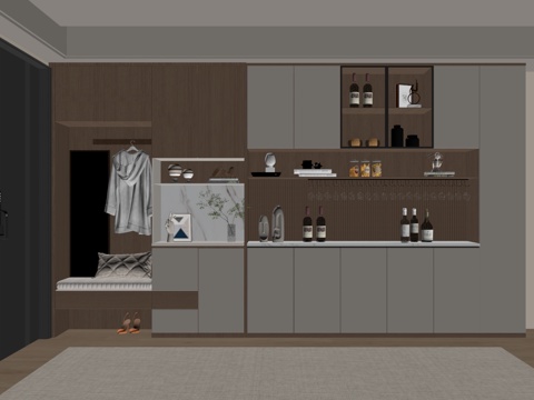  现代入户鞋柜酒柜一体柜 餐边柜 鞋柜 装饰柜su模型 