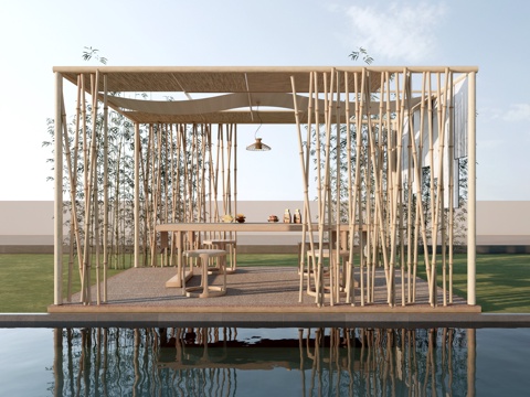 现代竹亭 庭院凉亭 景观亭 休息亭su模型