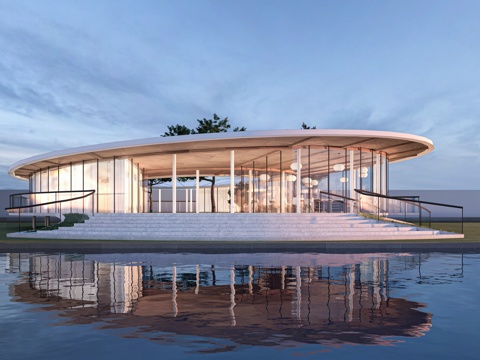 现代圆形驿站建筑 咖啡厅建筑 小公建 游客中心建筑su模型