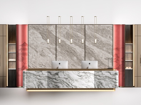 现代前台背景墙 公司形象墙 接待台背景墙su模型su模型