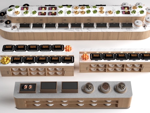 现代自助餐台 餐吧台 餐厅取餐台 小料台su模型