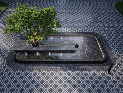 现代新中式水景 现代入口水景 酒店入口水景 小区景观su模型