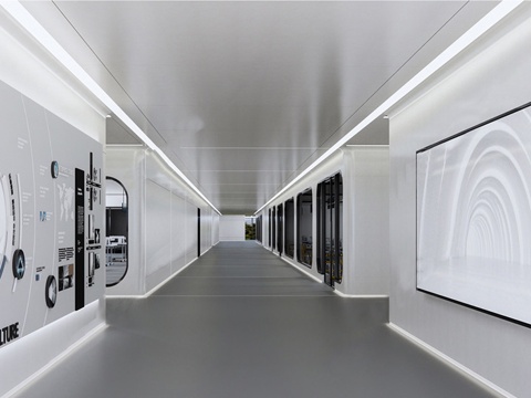  现代办公走廊 参观通道 实验室过道 科技过道走廊su模型 