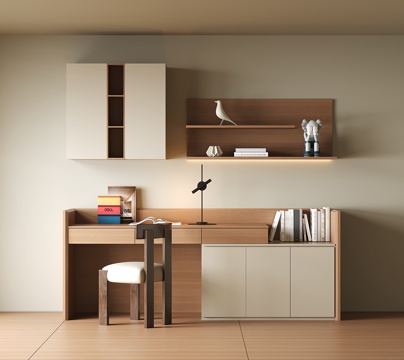  现代书桌一体柜3d模型 