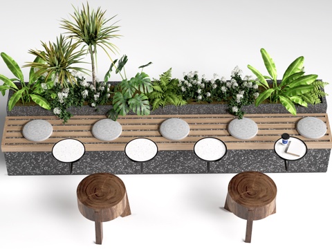 现代咖啡厅桌椅 花池池座椅 奶茶店桌椅su模型