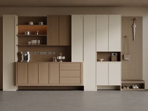  中古风酒柜 鞋柜一体3d模型 