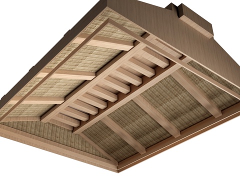  现代坡屋顶吊顶 包厢吊顶 工装吊顶su模型 