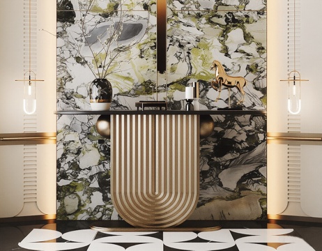  现代轻奢玄关 现代玄关 入户 玄关柜 玄关背景墙3d模型 