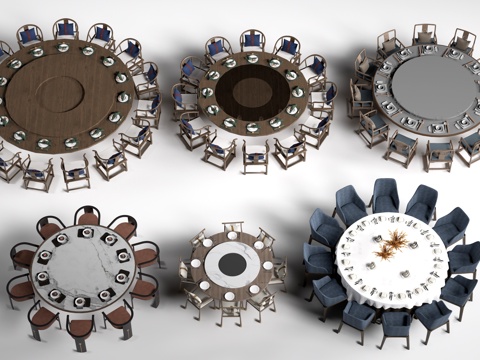 现代圆形餐桌椅 包厢桌椅 包间餐桌su模型