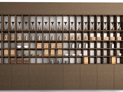 现代咖啡展示架 咖啡展示柜 咖啡用品柜su模型