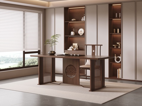  新中式茶室 茶桌椅3d模型 