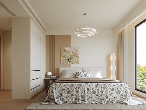  原木风卧室su模型 