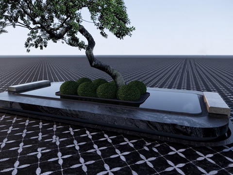  现代轻奢水景 示范区入口环岛 环岛跌水景观su模型 