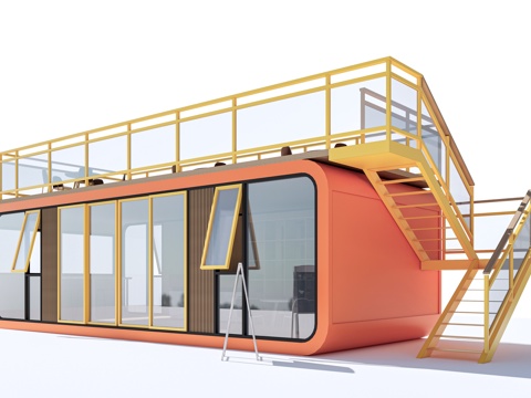 现代驿站建筑 商店建筑 集装箱建筑su模型