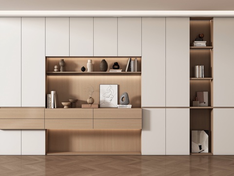  现代书柜 储物柜 背景柜 书籍摆件组合 装饰柜3d模型 