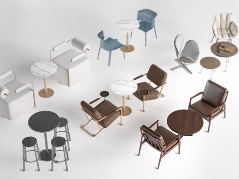 现代咖啡厅桌椅 奶茶店桌椅 餐饮桌椅su模型