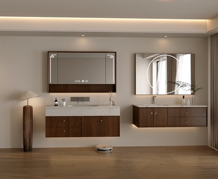  新中式浴室柜 镜柜 木饰面浴室柜 台盆柜 成品浴室柜3d模型 