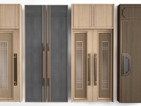 新中式木门 宴会厅门 会议室木门 平开门su模型