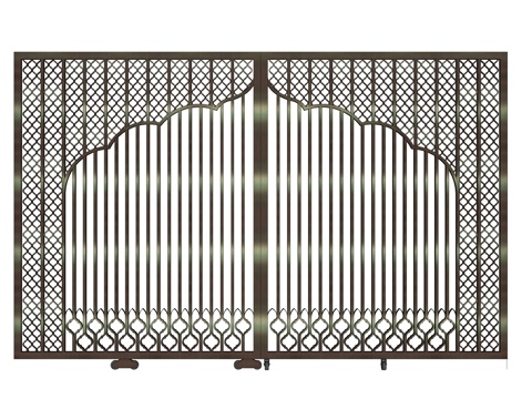 新中式镂空对开铁门su模型