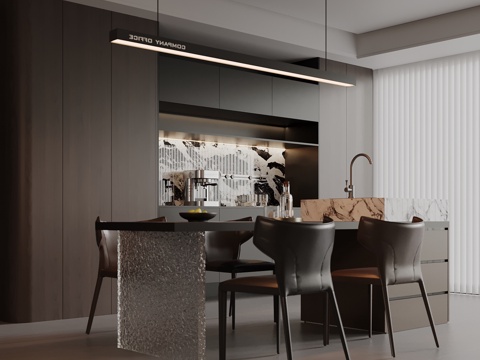 现代意式餐厅 餐桌椅 酒柜 岛台su模型