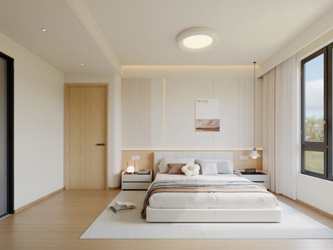  原木风长辈老人房 现代老人房 现代原木卧室 奶油原木卧室3d模型 