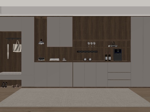 现代入户鞋柜酒柜一体柜 餐边柜 鞋柜 装饰柜su模型