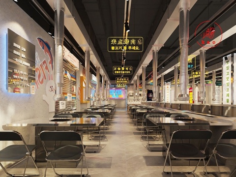  工业风烤肉店 烧烤店 餐饮空间su模型 