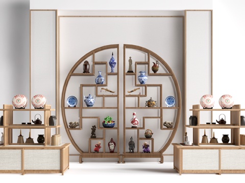 新中式置物架 博古架 装饰架 展示架su模型