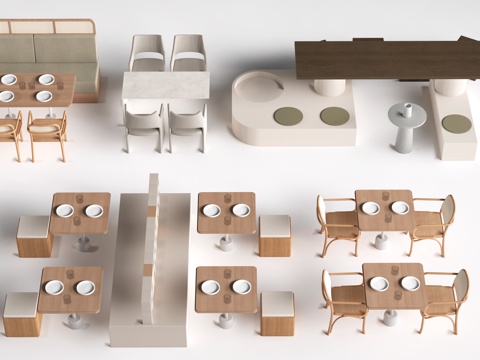 现代奶茶店桌椅 咖啡厅桌椅 餐厅桌椅su模型