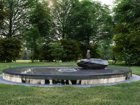  现代禅意水景 禅意水景 水景小品 景观水景su模型 