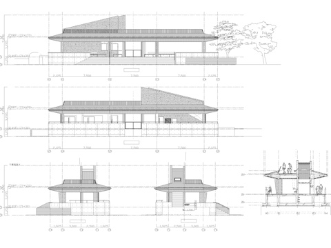  公园亭子立面图纸cad施工图 