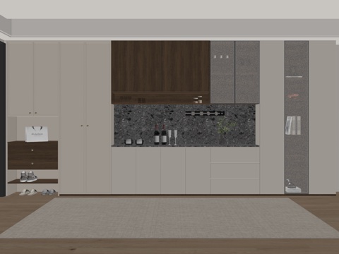 现代入户鞋柜酒柜一体柜 餐边柜 鞋柜 装饰柜su模型