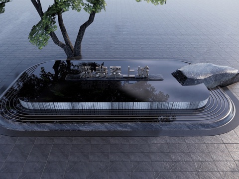  现代轻奢水景 现代入口水景 现代景观示范区su模型 