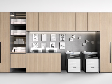 现代打印机柜 办公文件柜 档案柜su模型