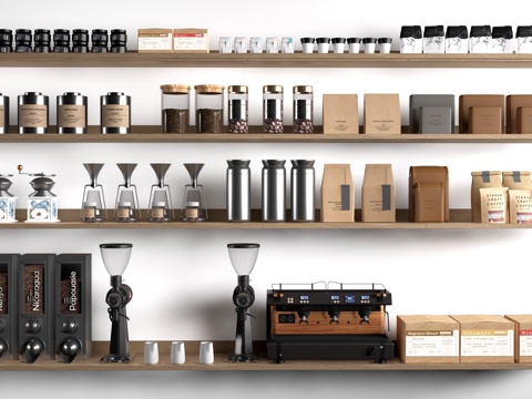 现代咖啡展架 咖啡用品 咖啡豆 咖啡机su模型