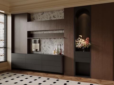 中古风酒柜 餐边柜su模型