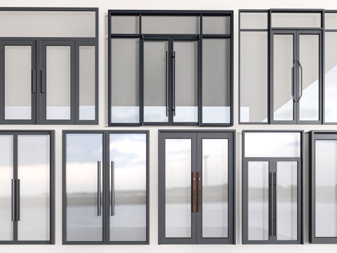 现代商铺玻璃门 玻璃双开门 商业街玻璃门 入口玻璃门su模型