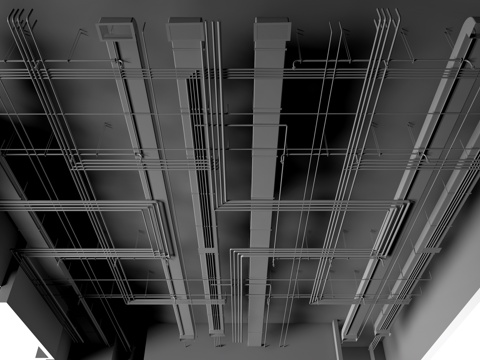  现代工业吊顶 管道吊顶 loft吊顶 空调管道su模型 