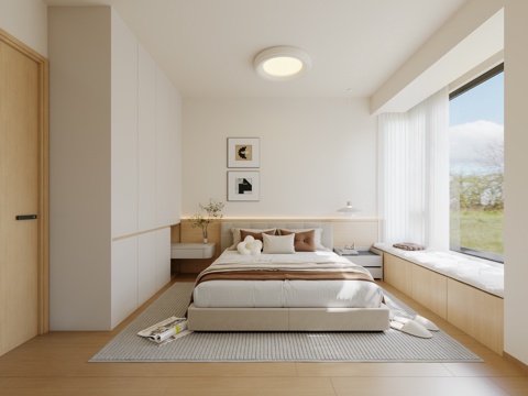 原木风长辈老人房 现代老人房 现代原木卧室 奶油原木卧室3d模型