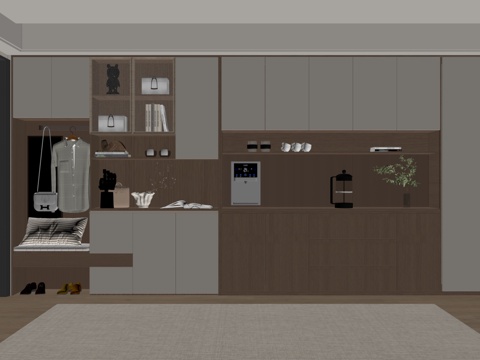  现代入户鞋柜酒柜一体柜 餐边柜 鞋柜 装饰柜su模型 