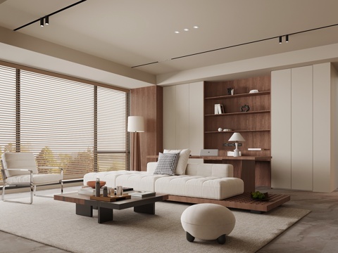 中古风家居客厅 书柜 沙发茶几组合3d模型