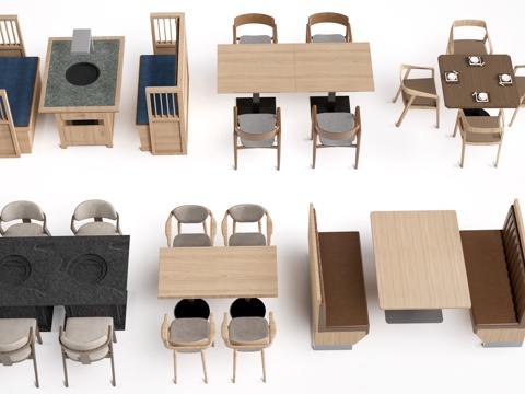 现代餐饮桌椅 餐桌椅组合 餐厅桌椅su模型