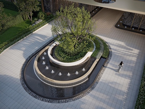 现代水景 现代入口水景 现代水景树池 叠水景观su模型