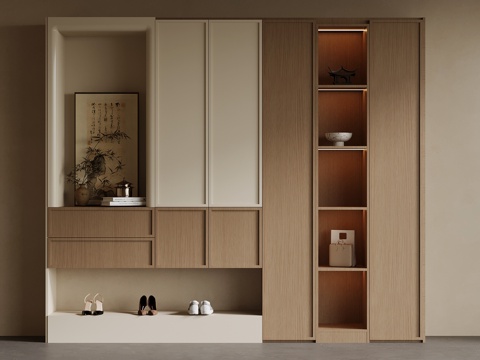 新中式鞋柜 玄关su模型